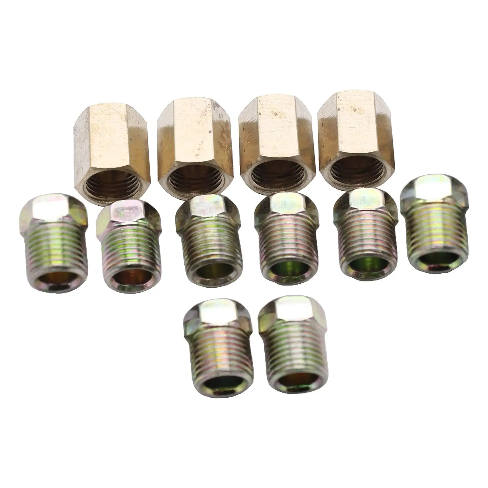 12Pcs 1/4 inch Brake Line Connector Fittings Brass Unions, 7/1 Inverted Adapter Set Automobiles Parts ,8 T Connector Fittings