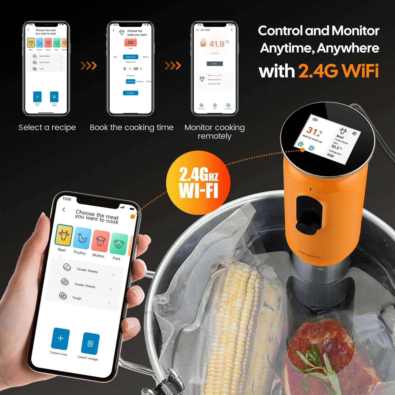 INKBIRD WiFi Sous Vide ISV-101W With Color Screen Rotary Control Smart Slow Cooker