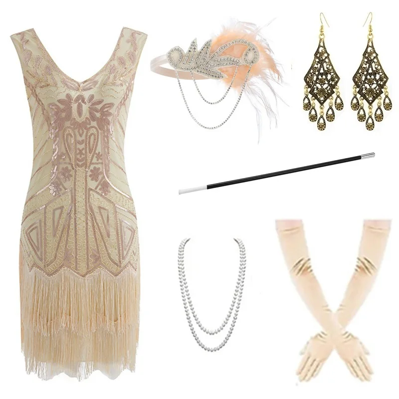 

Handwoven Sequin Dr Vintage 920S Movie Sle Gown Wi Bestseller Tassel Detail Mid-Length High-Waisted Polyester Fabric