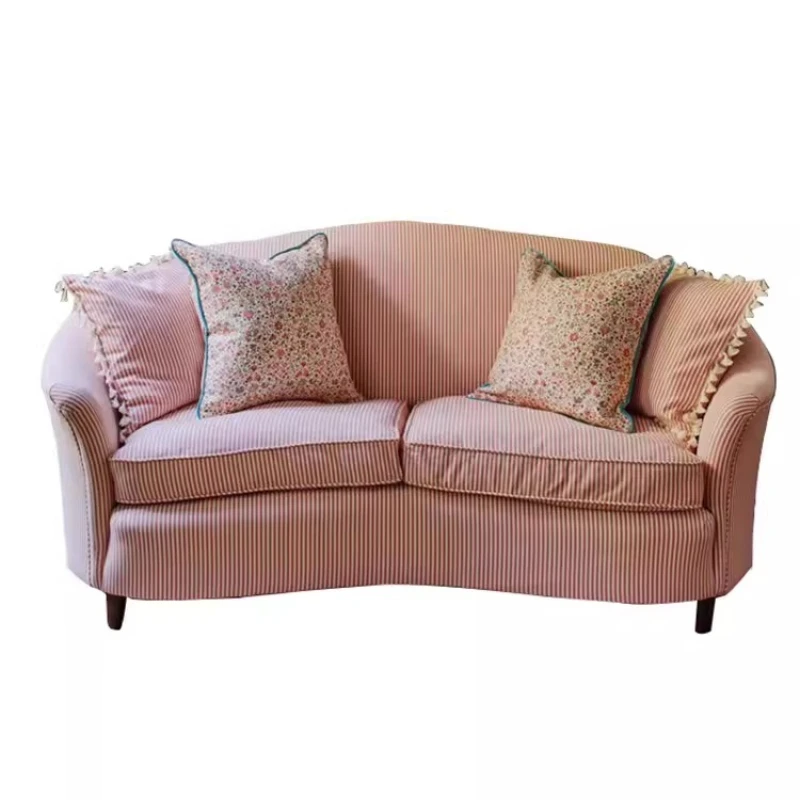 

French retro double sofa small apartment living room bedroom wabi sandy wind designer homestay curved small sofa