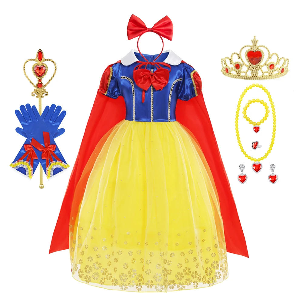 

Белоснежное платье, детский костюм на Хэллоуин для девочек с накидкой, детская одежда для дня рождения, ролевых игр, одежда