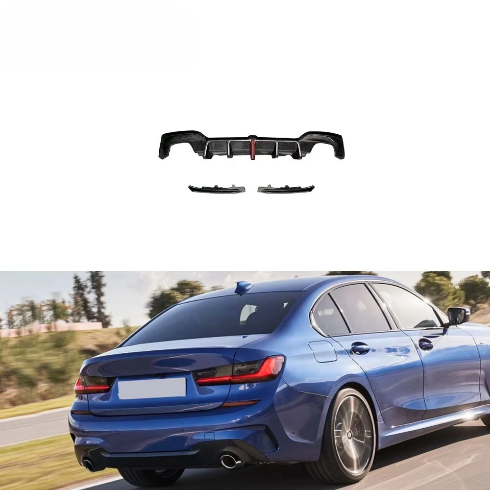 

Carbon Fiber Rear Bumper Diffuser Lip with LED Brake Light for BMW 3 Series G20 G28 M-SPORT 330i 340i 2019-2022