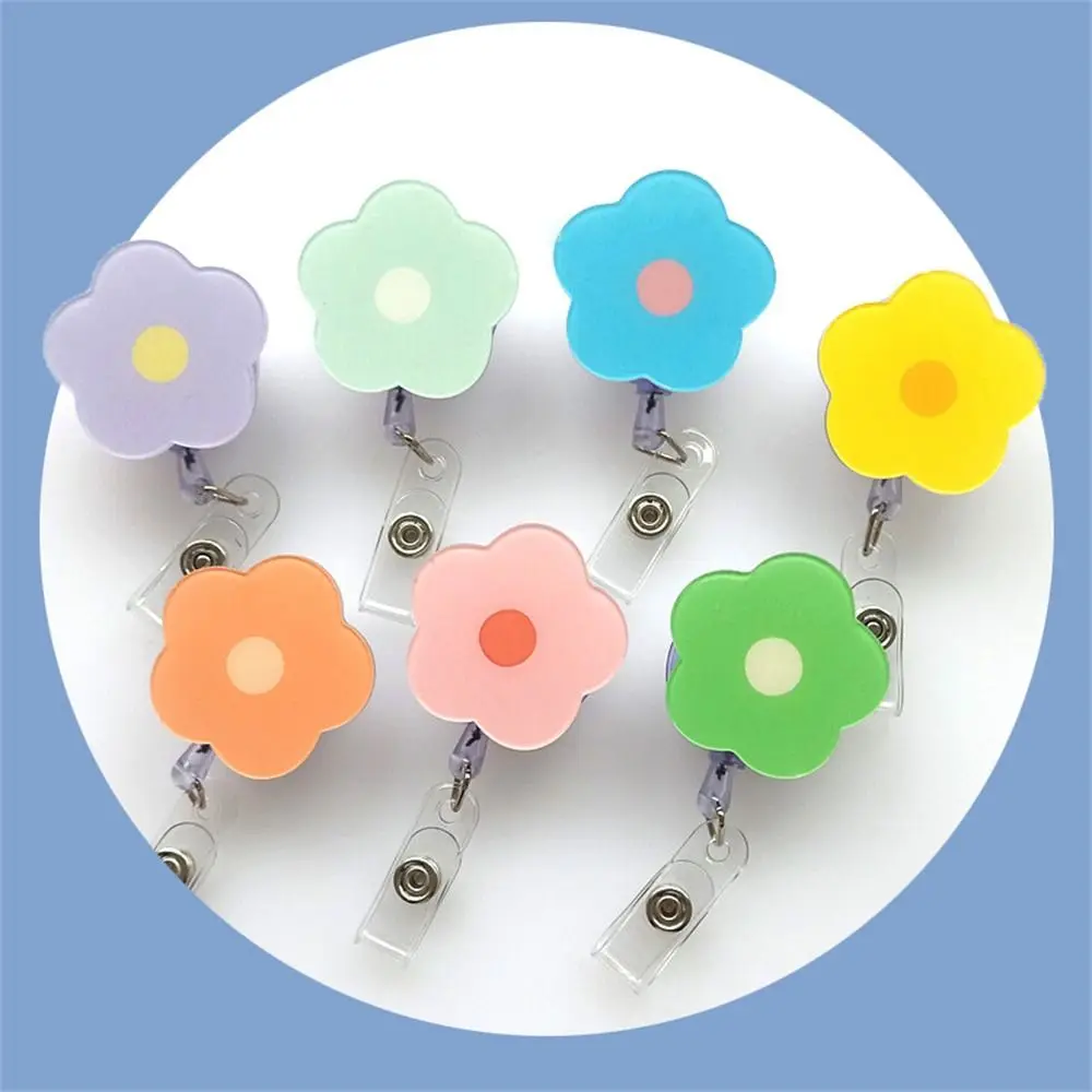 Acrylic Flower Retractable Badge Clip Cute Students Nurse Work Card ID Name Card Holder Keys Lanyard Colorful Easy Pull Buckle