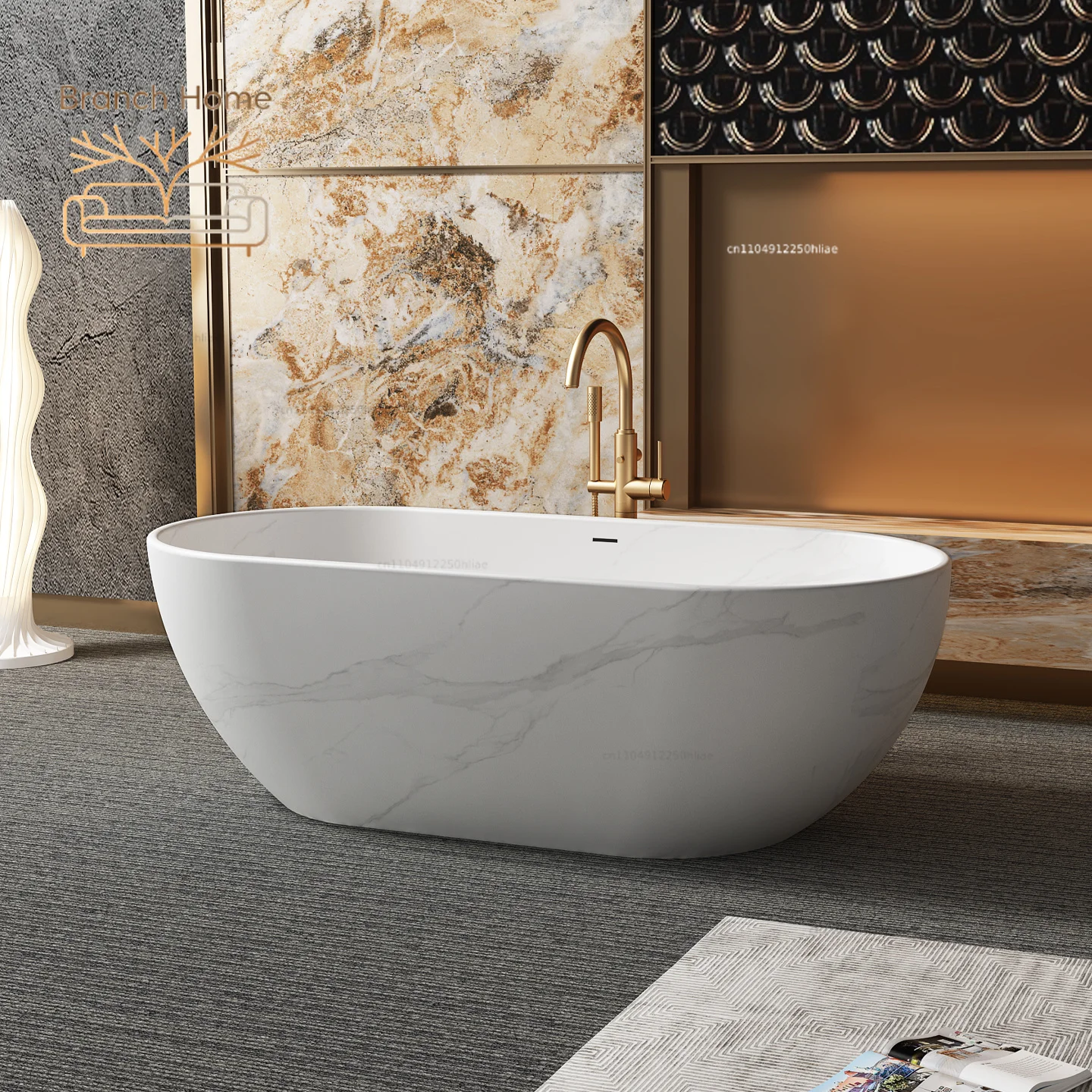 Vasca da Bagno Freestanding in Marmo Naturale Artistico su Misura, Ovale, Doppia, Artigianale, di Lusso per Spa, Hotel e