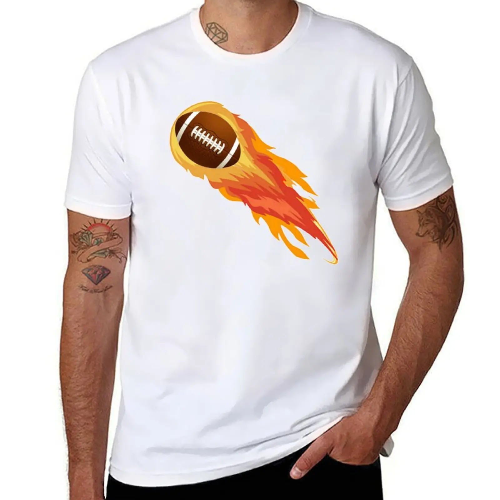 

Fire on football T-Shirt cotton t shirt pack man t shirt designer T-Shirt