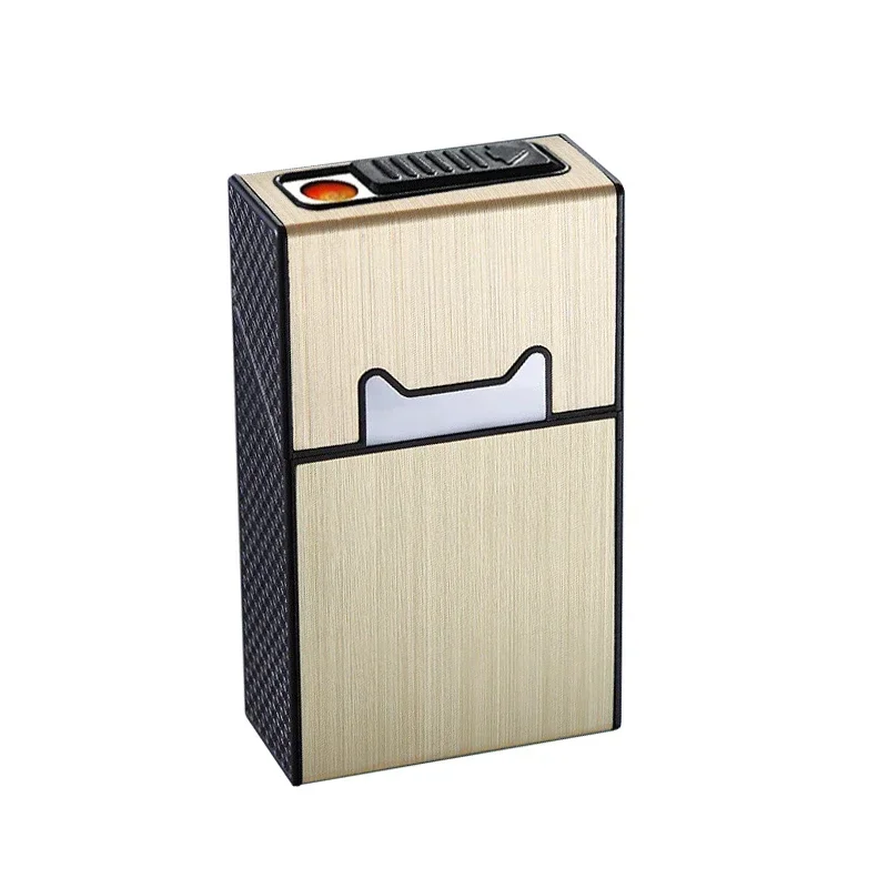 Classic Design 20pcs Aluminium Metal Cigarette Case with USB Lighter Rectangular Square Shape Custom Logo Printing