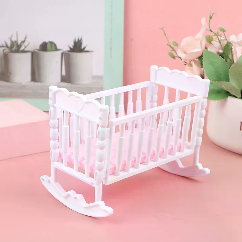 Doll House Light Pink White Baby Doll Shaker Toy Accessories Bed Cradle Crib view 2