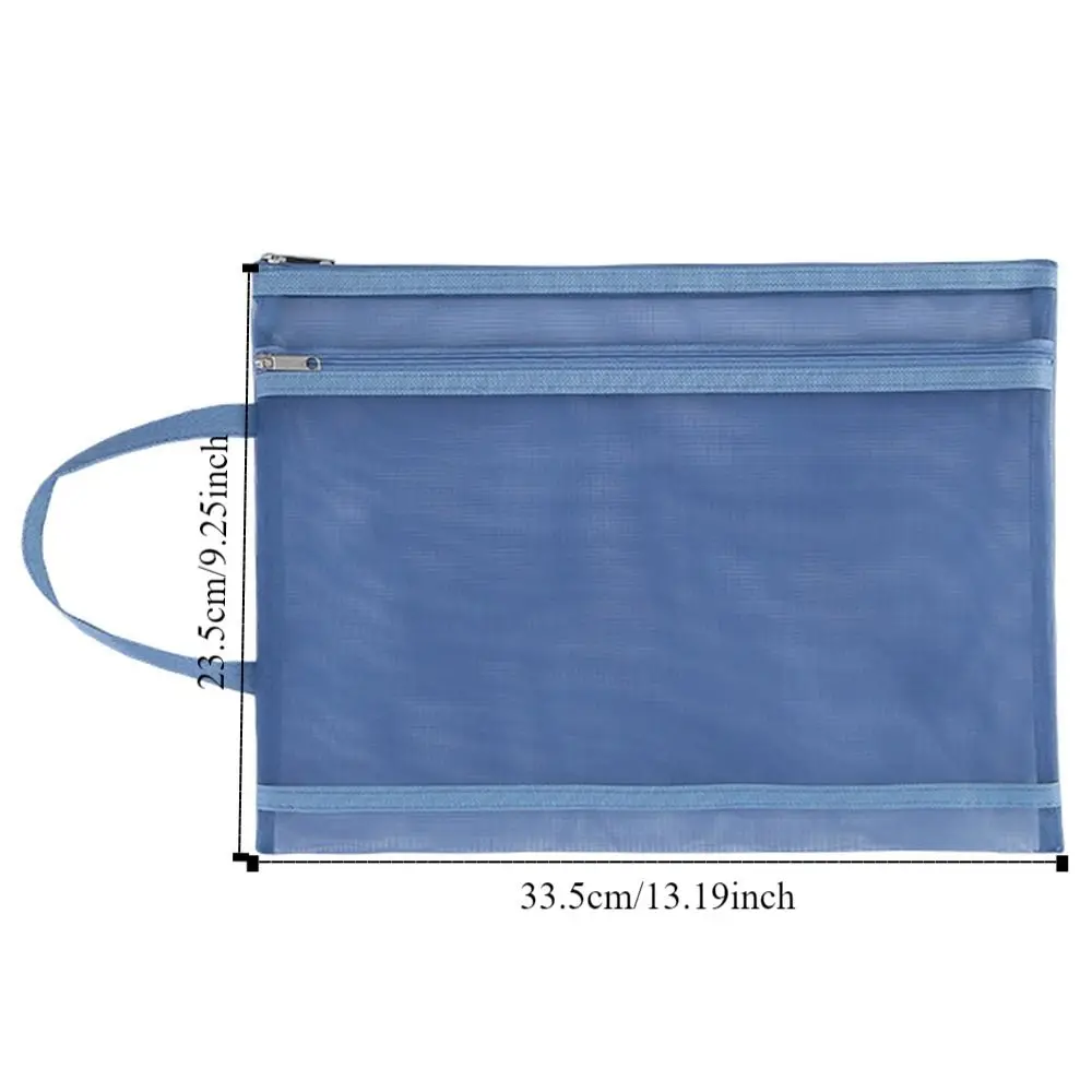 Document Organizer A4 Mesh Zipper Pouch Subject Transparent ID Card Storage Handbag Thicken Nylon Test Paper Files Bag Homework