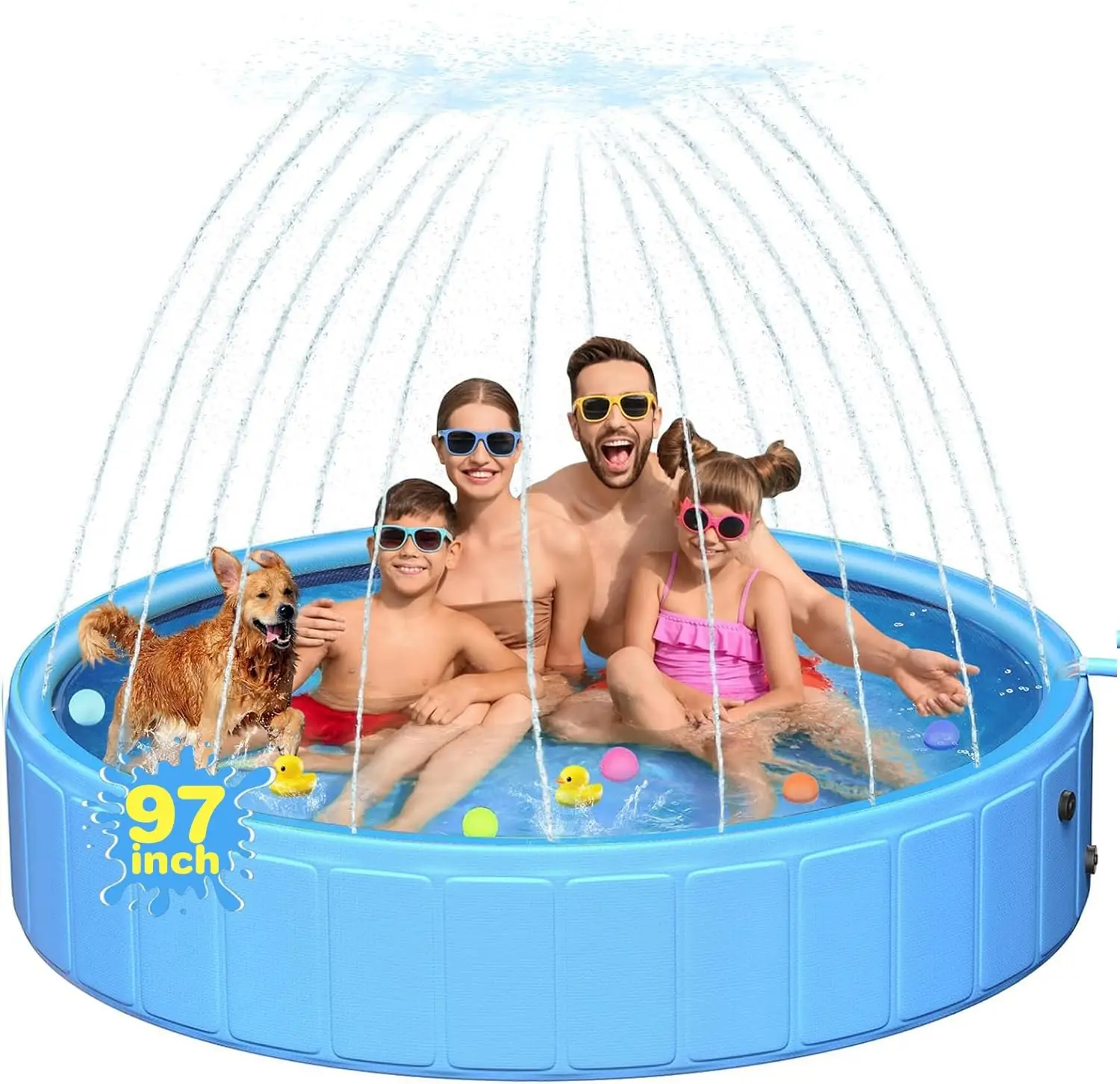 

Extra Large Anti-Slip Dog Pool with Sprinkler, Foldable Hard Plastic Kiddie Swimming Pool for Kids and Pets