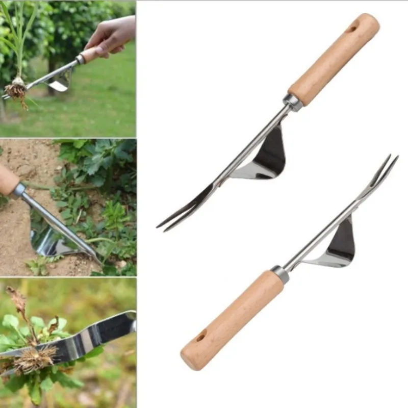 Steel Root Extractor Wooden Hand Weeder Removal Machine Weed Puller Garden Grass Puller Long Handle Tools Weed Removing Tool