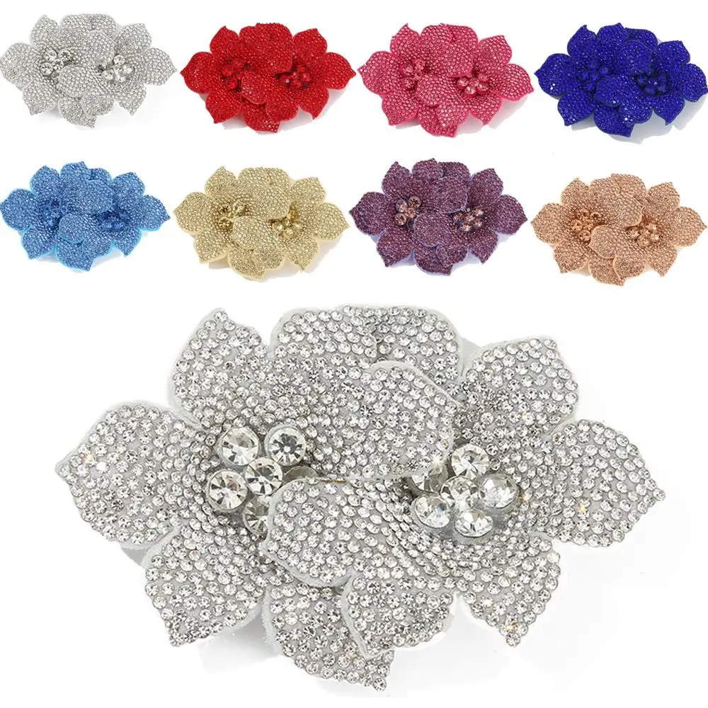 Patchs de fleurs de camélia en strass 3D, accessoires vestimentaires scintillants, broches en tissu en forme de rose
