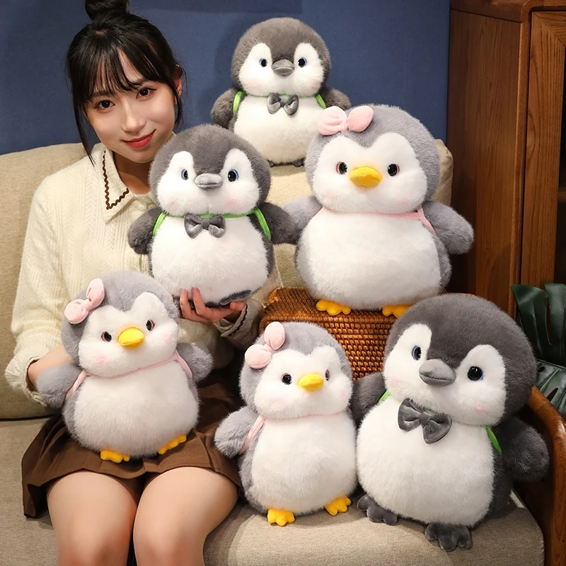 Kawaii delicado artesanal bebê pinguim série brinquedos de pelúcia macio fofo bonito pinguim boneca carregando mini mochila agradável presente