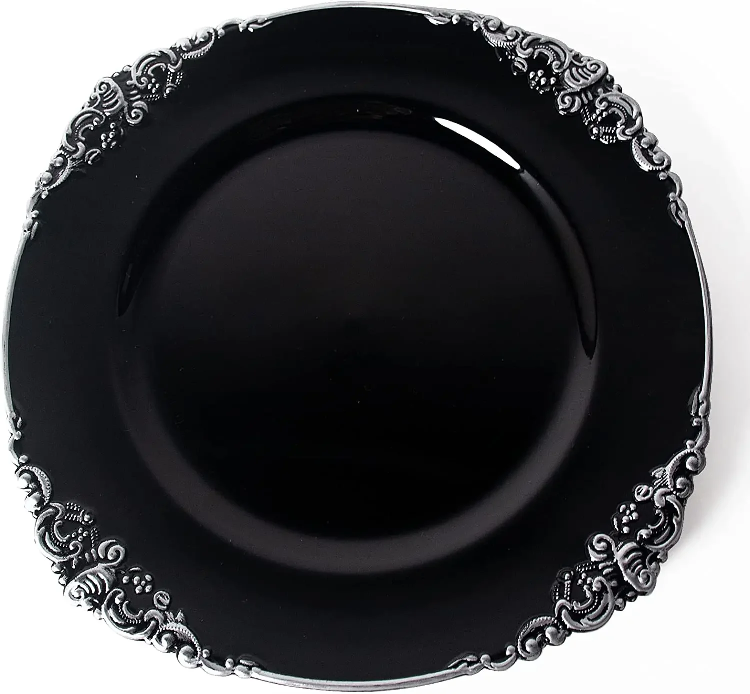 

4pcs Black Charger Plates with Silver Rim Edge, 13" Elegant Plastic Chargers for Dinner Plates for Table Decoration