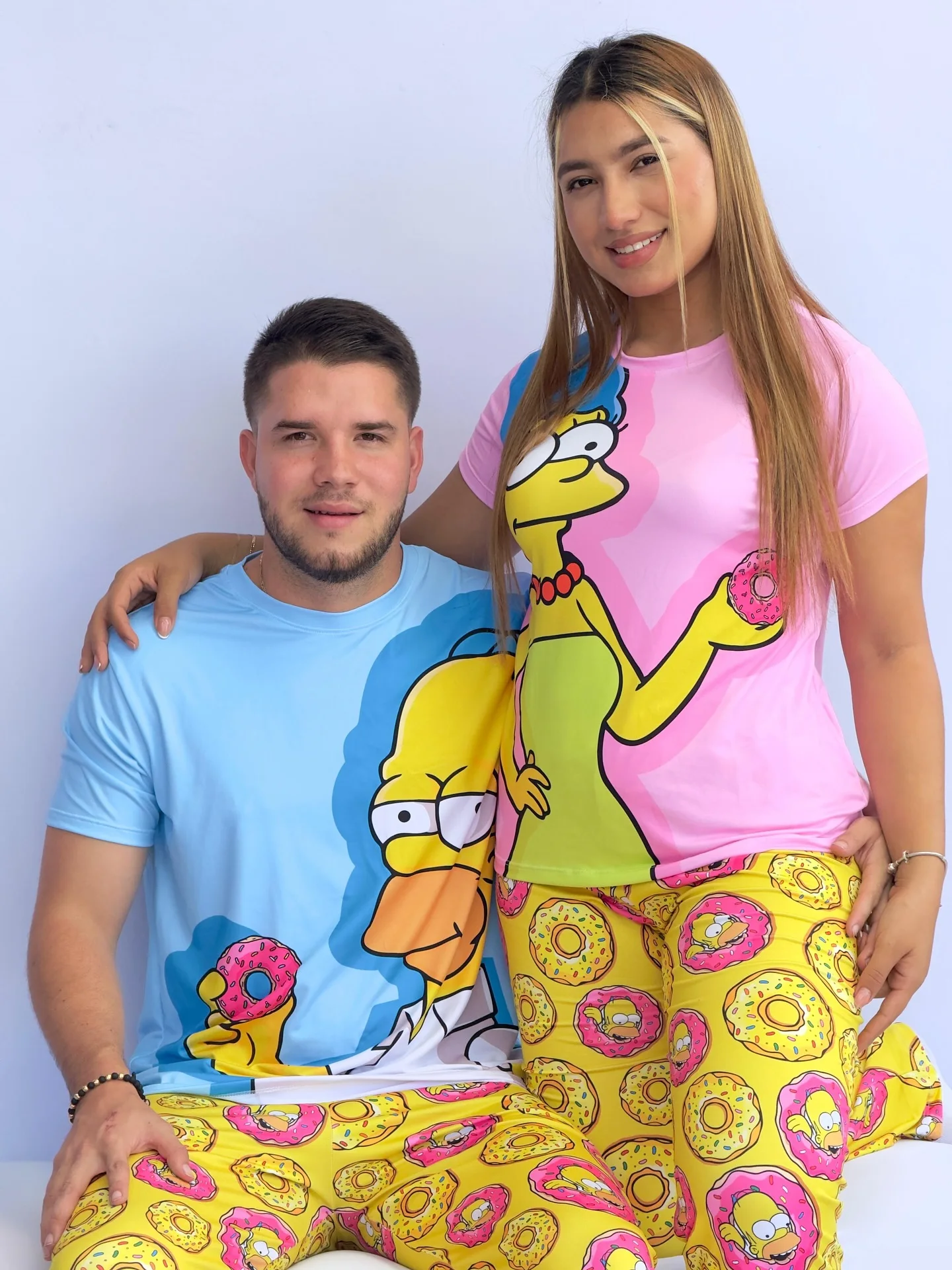 Camiseta y pantalones de pierna ancha con estampado de los Simpson de Disney para adultos y niños, conjunto de verano de secado rápido, suave, cómodo y ligero
