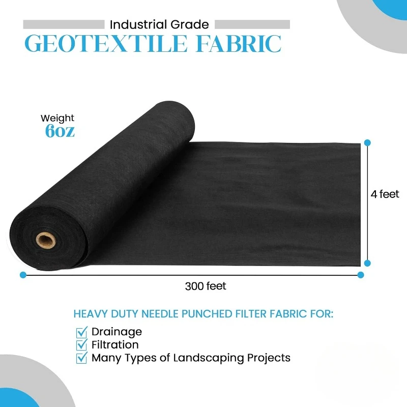 4, 6, 8 oz Non Woven Fabric for Landscaping, French Drains, Underlayment, Erosion Control, Construction Projects - 6 oz (4X300)