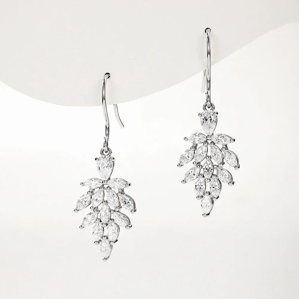 FCGJHW Leaf shape All Moissanite Drop Earrings Pure S925 Silver Marquise&Pear Diamond Ear Hook for Women Wedding Jewelry 2026