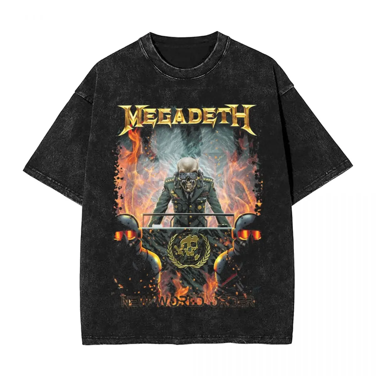 New World Order Metal Rock Band Washed T Shirts Streetwear Hip Hop Vintage T-Shirts Megadeths Tee Shirt Men Women Cotton Printed