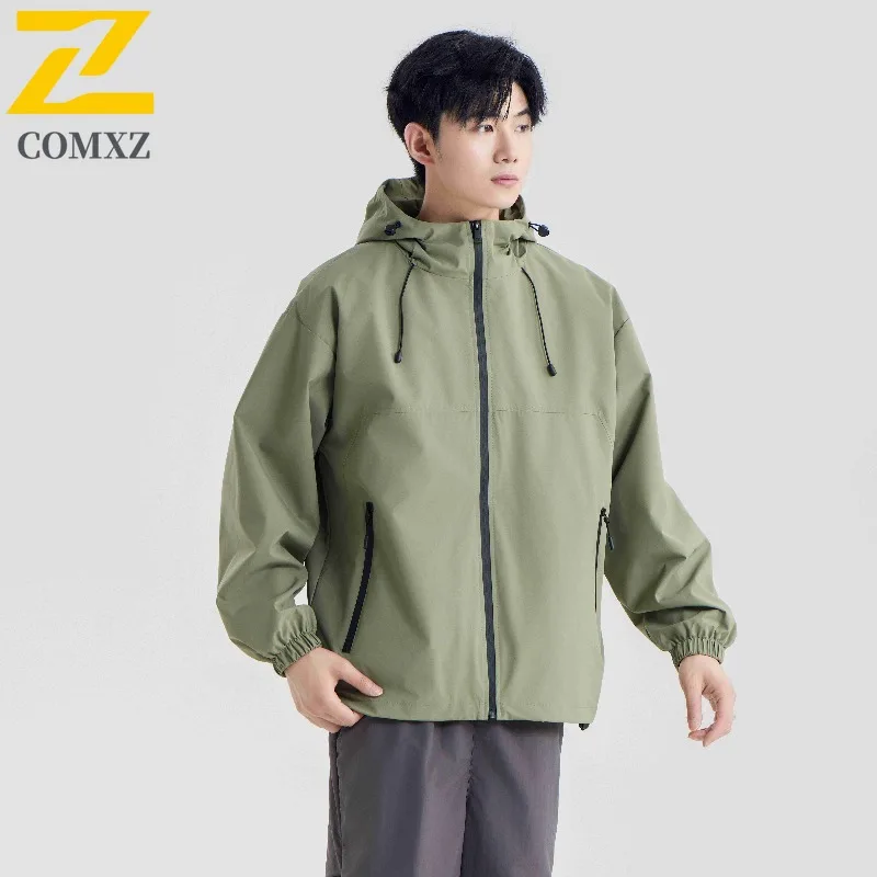 

2025 Mens Streetwear Hooded Windbreaker Jackets Waterproof Hiking Coat Outdoor Sportswear Casual Loose Windproof Zipper Jacket