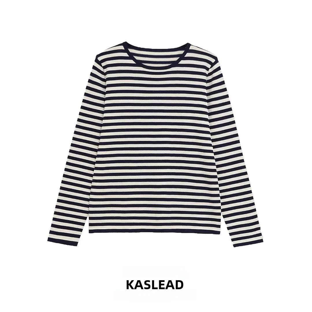 

KASLEAD Faionable Свободный полосатый трикотаж женский пуловер на голову из полиэфирного волокна круглый дизайн осенний сезон Sle