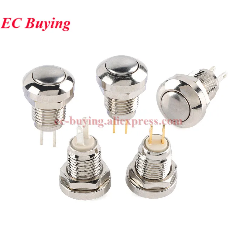 1Pc-5Pcs 8mm Momentary Push Button Switch 36V 2A Waterproof Power Pushbutton Small Round Reset Chrome Stainless Metal 2Pin Power