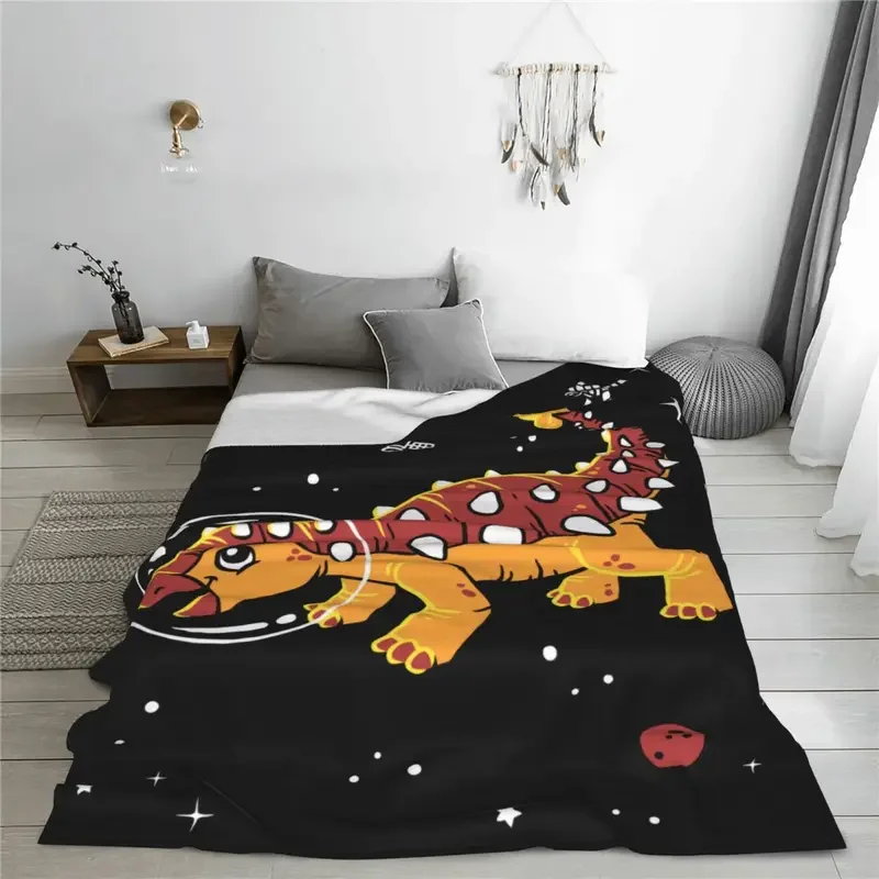 Ankylosaurus Dinos Space Knitted Blankets Cute Cartoon Dinosaur Fuzzy Throw Blanket Airplane Travel Printed Lightweight Bedsprea