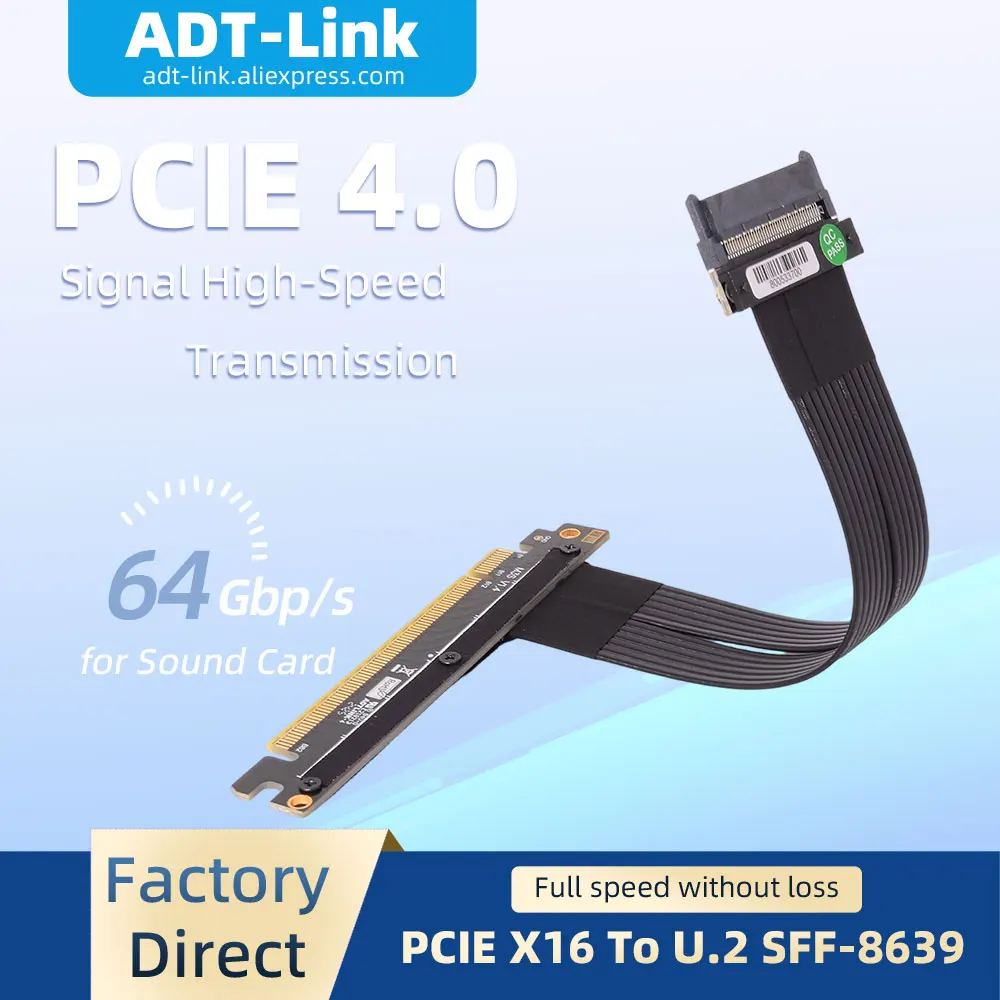 

Кабель-удлинитель ADT-Link PCI-E 4.0 X16 к U.2 SFF-8639 Адаптер-удлинитель PCIe 16x к U2 для жесткого диска U.2 NVMe SSD Riser Gen 4