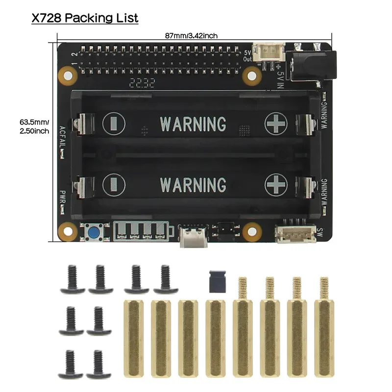 Glow Pi UPS HAT, X728 V2.5 Power Mangement Board Or Raspberry Pi 5 /4B/3B+/3B