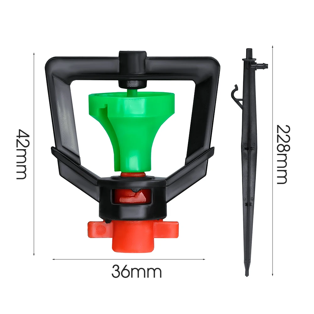 MUCIAKIE 5 SZTUK 360 ° Obrotowe Mikro Zraszacze Ogród Trawnik Cieplarnianych Podlewanie System Nawadniania Dysza Duże Zielone Koło 22 cm Stawka