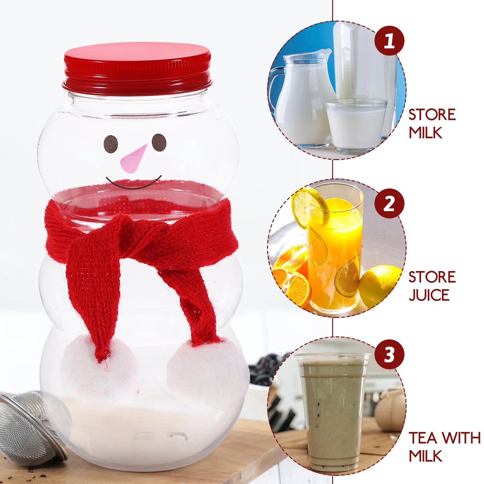 

10Sets Milk Tea Bottles Christmas Snowman Shape Portable Juice Bottles with Caps for Party Beverage Gift Empty Storage