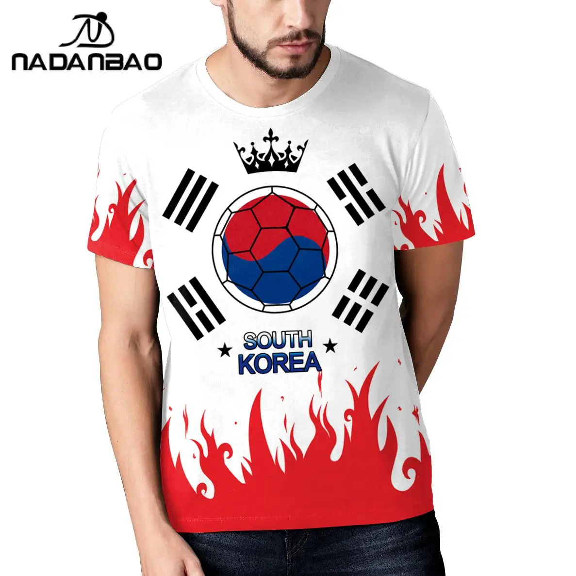 NADANBAO South Korea Team Football Prined T-Shirts O-Neck Short Sleeve Supporter Jersey Summer 3D Print Soccer Top Tee Clothing