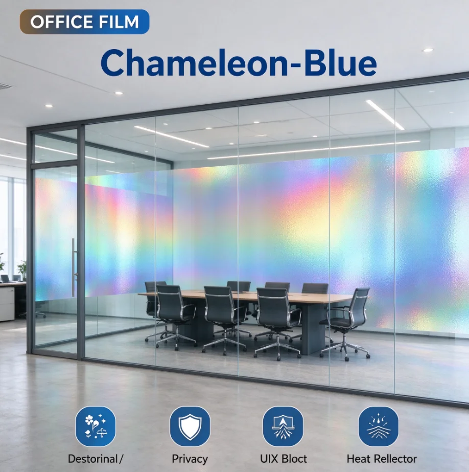 Chameleon Blue Window Tint Roll Solar Control Heat Rejection Anti Glare One Way Privacy PET Material For Automotive Household