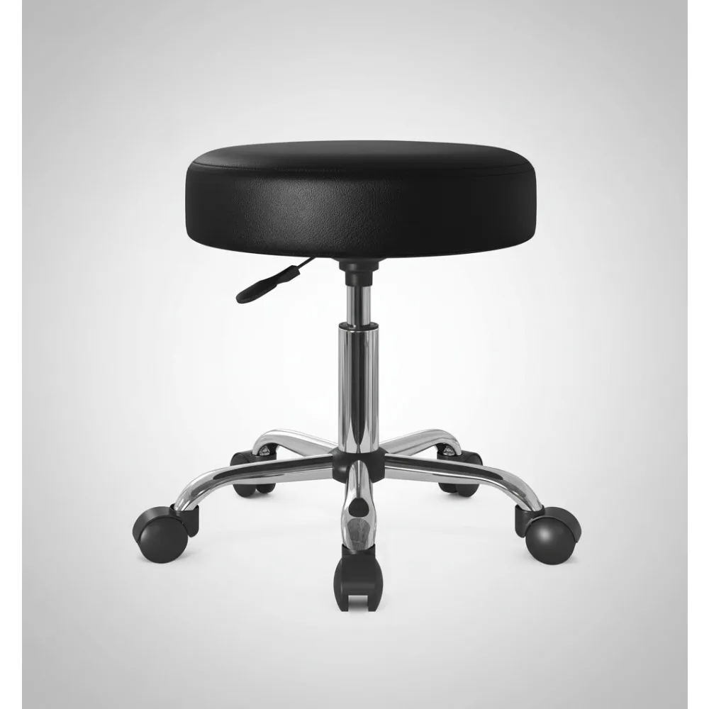 

Adjustable Rolling Stool with Wheels Swivel Salon Chair PU Leather Cushioned for Tattoo Spa Medical Office