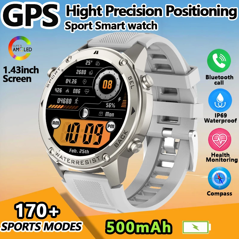 

Новые уличные умные часы с GPS, 170 спортивных режимов, 5 АТМ, водонепроницаемые, 500 мАч, большая батарея, несколько циферблат, мониторинг здоровья, умные часы