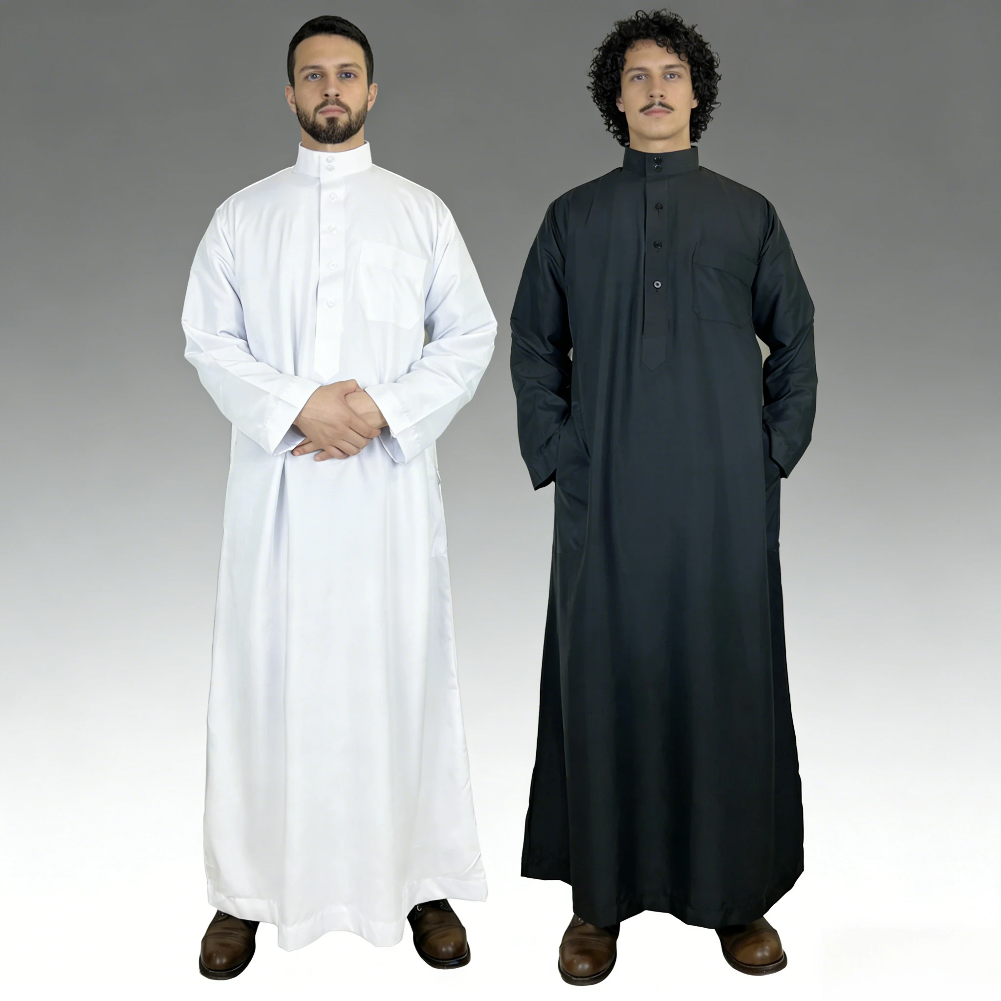 

Трансграничный мужской халат из полиэстера Катар с воротником-стойкой, карманный дизайн, арабская мужская одежда на Ближнем Востоке, оптовая продажа