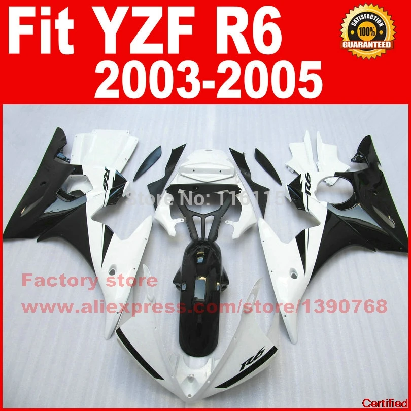 

New Factory Motorcycle Fairing Kits For YAMAHA 2003 2004 2005 R6 White Black YZF R6 03 04 05 Fairings Kit Parts