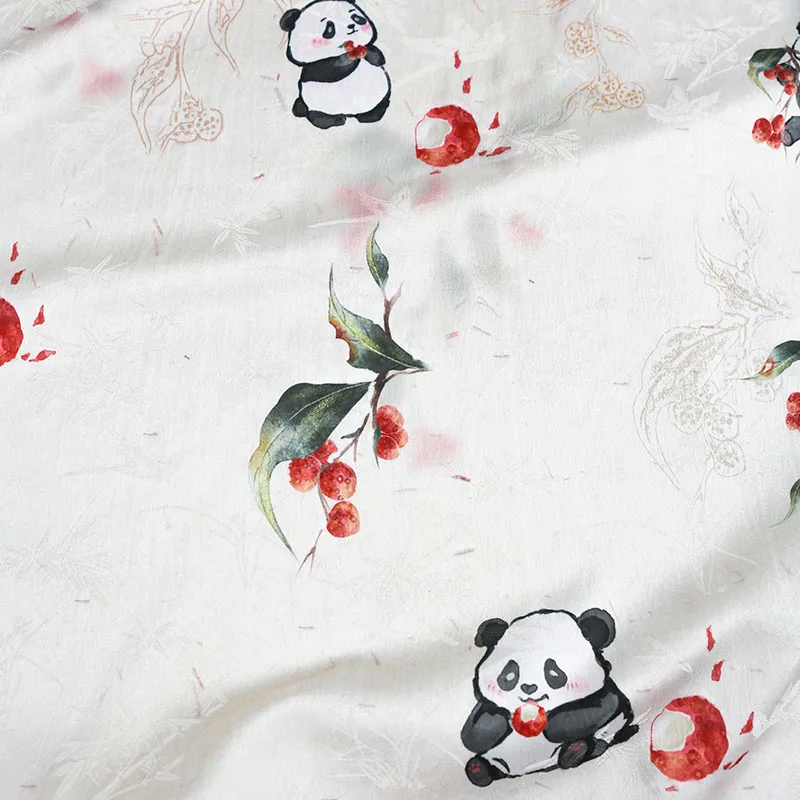 Panda Lychee Jacquard Fabric Traditional Inspired Blouse Qipao Dress Set Textured Seasonal Breathable Apparel Design Material