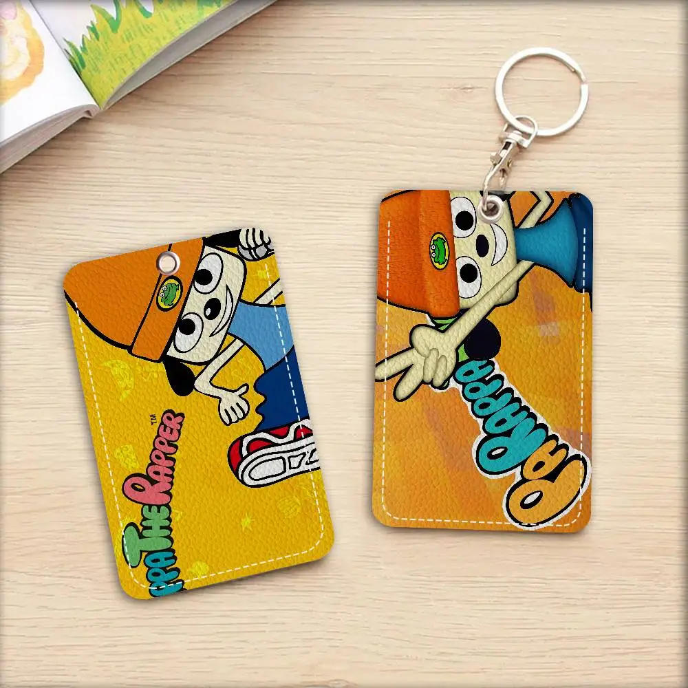 Klassisches Spiel P-Parappa T-The R-Rapper 1 Stück Zugangskartenetui Leder Kartenhalter Schlüsselanhänger Schlüsselanhänger Türzugangsanhänger Ausweis