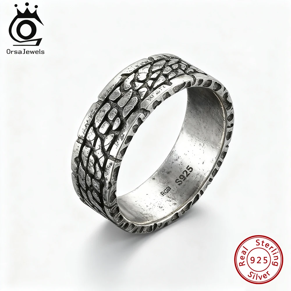 

ORSA JEWELS Genuine 925 Sterling Silver Crack Band Ring for Men Gothic Simple Party Hip Hop Jewelry Gifts for Boyfriend NMR17