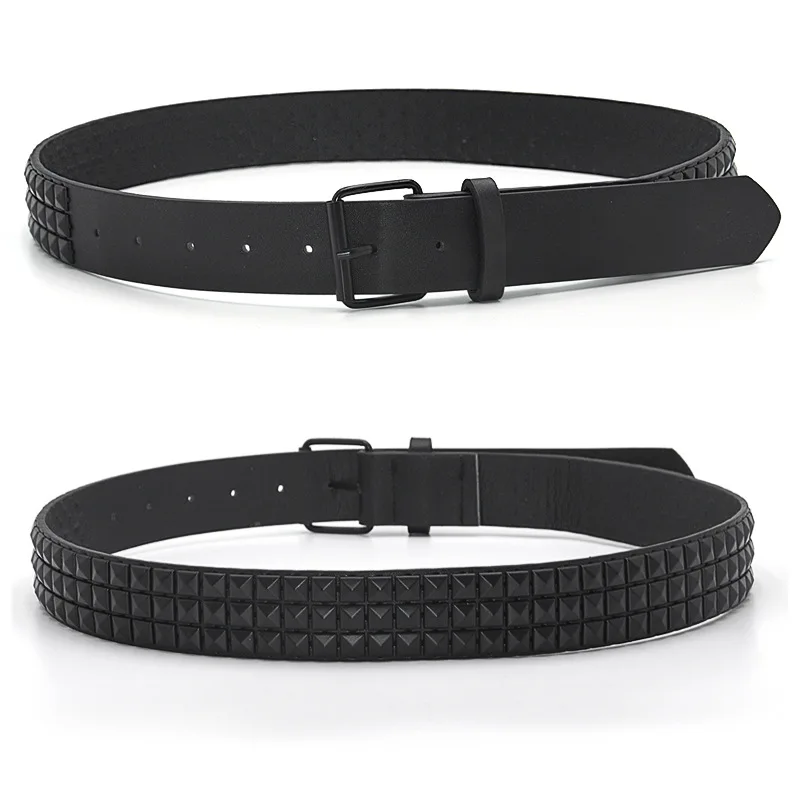 High Quality Rivet Belt Men&Women\'s Studded Fashion Versatile Belts Punk Rock With Pin Buckle Drop Decoration Black Hot Sale