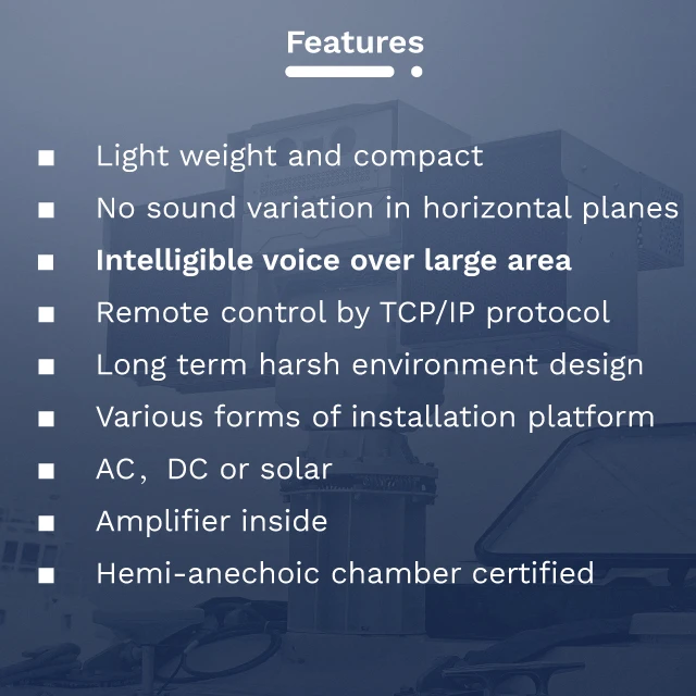 Distanza de transmisión de 70dB, 2200m, amplificador de sirena omnidireccional, altavoces, alarma Tsunami, sistema de alarma exterior, sistema Lrad