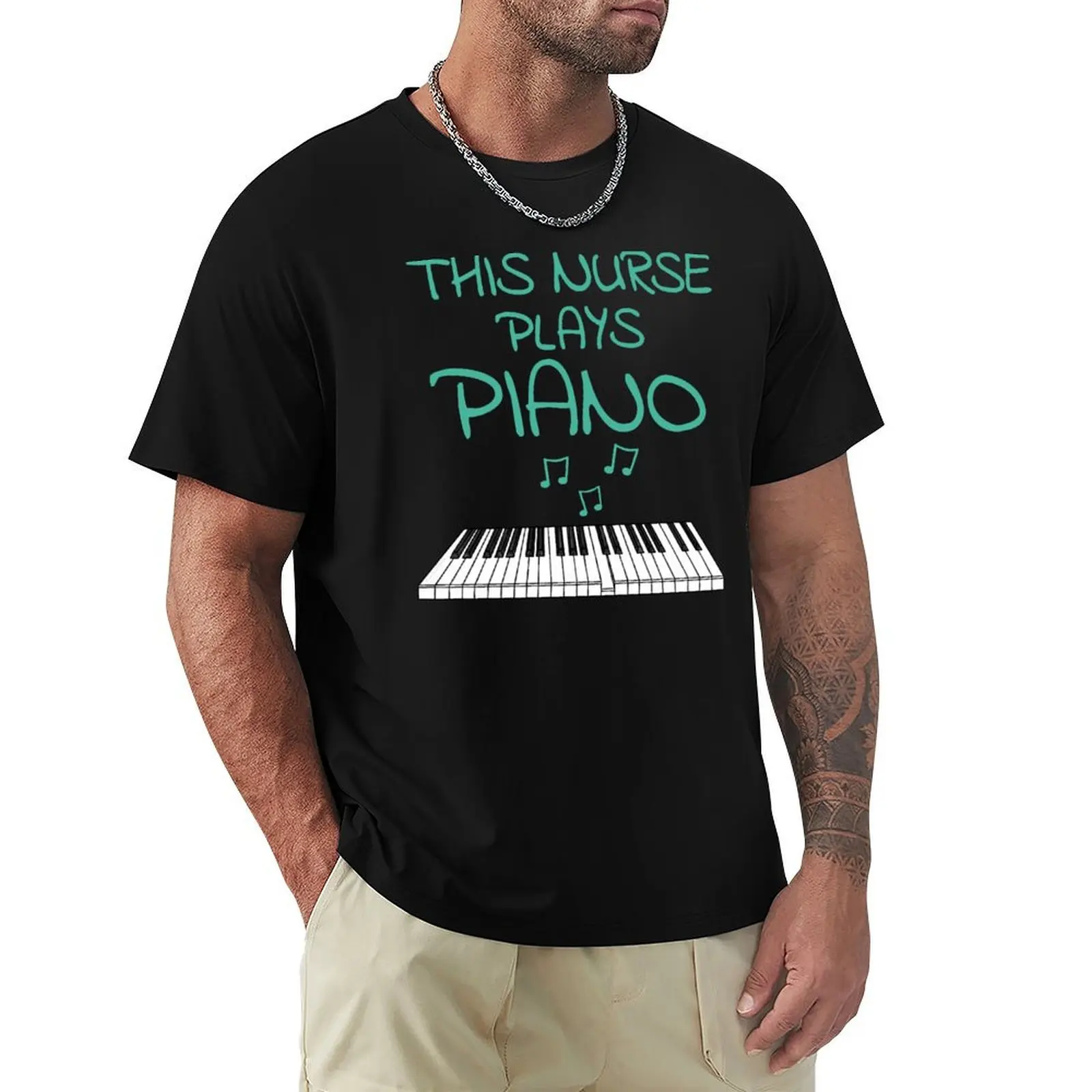 This Nurse Plays Piano, Pianist Keyboard Player Musician T-Shirt Casual Lightweight Short Sleeve Top