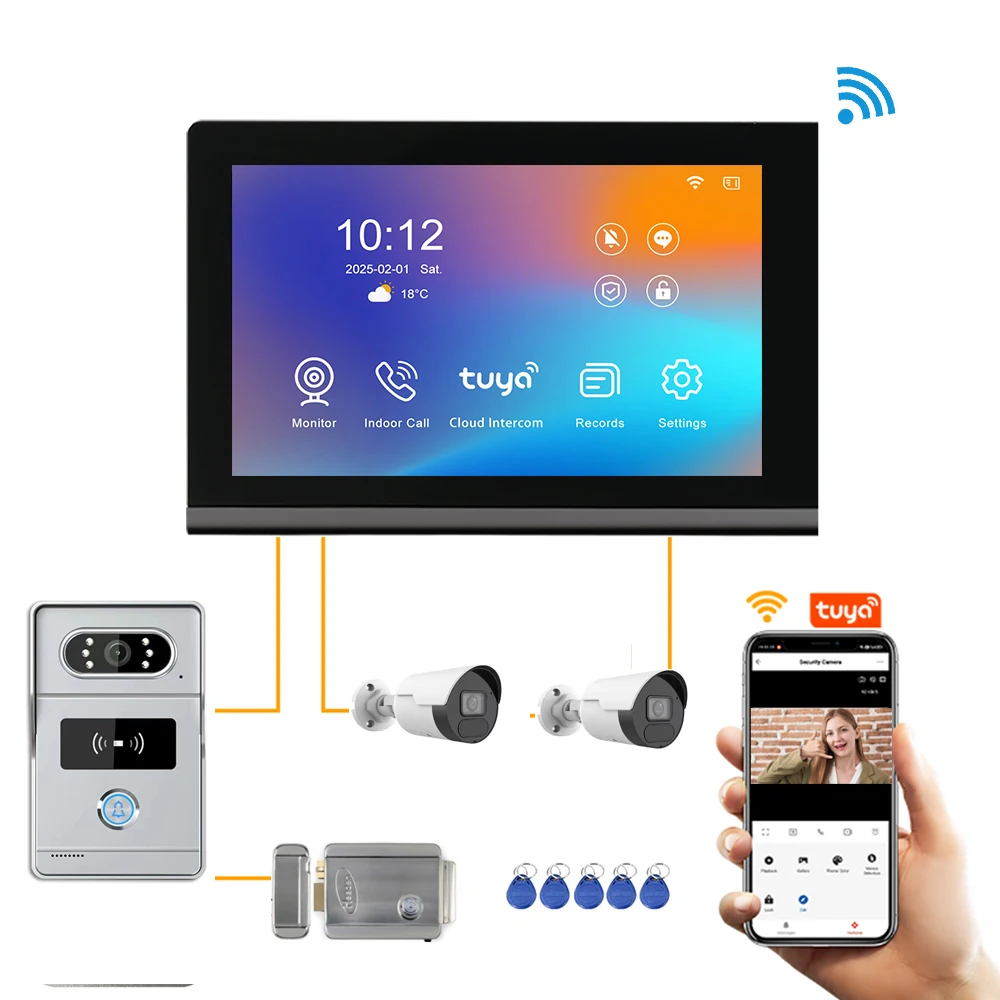 WIFI TUYA 4  Wired 7 Inch Touch Screen 1080P HD  Kit Apartment Hotel PIR Motion Night Vision  Smart Intercom Video Door Phone