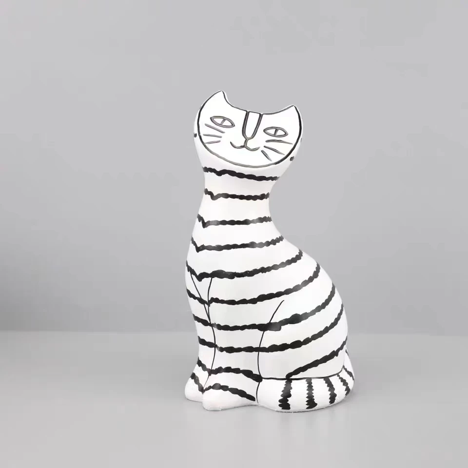 Room Decor Striped Cat Sculpture Decoration Abstract Geometry Animal Figurines Desktop Decor Accessories Ornaments Gifts