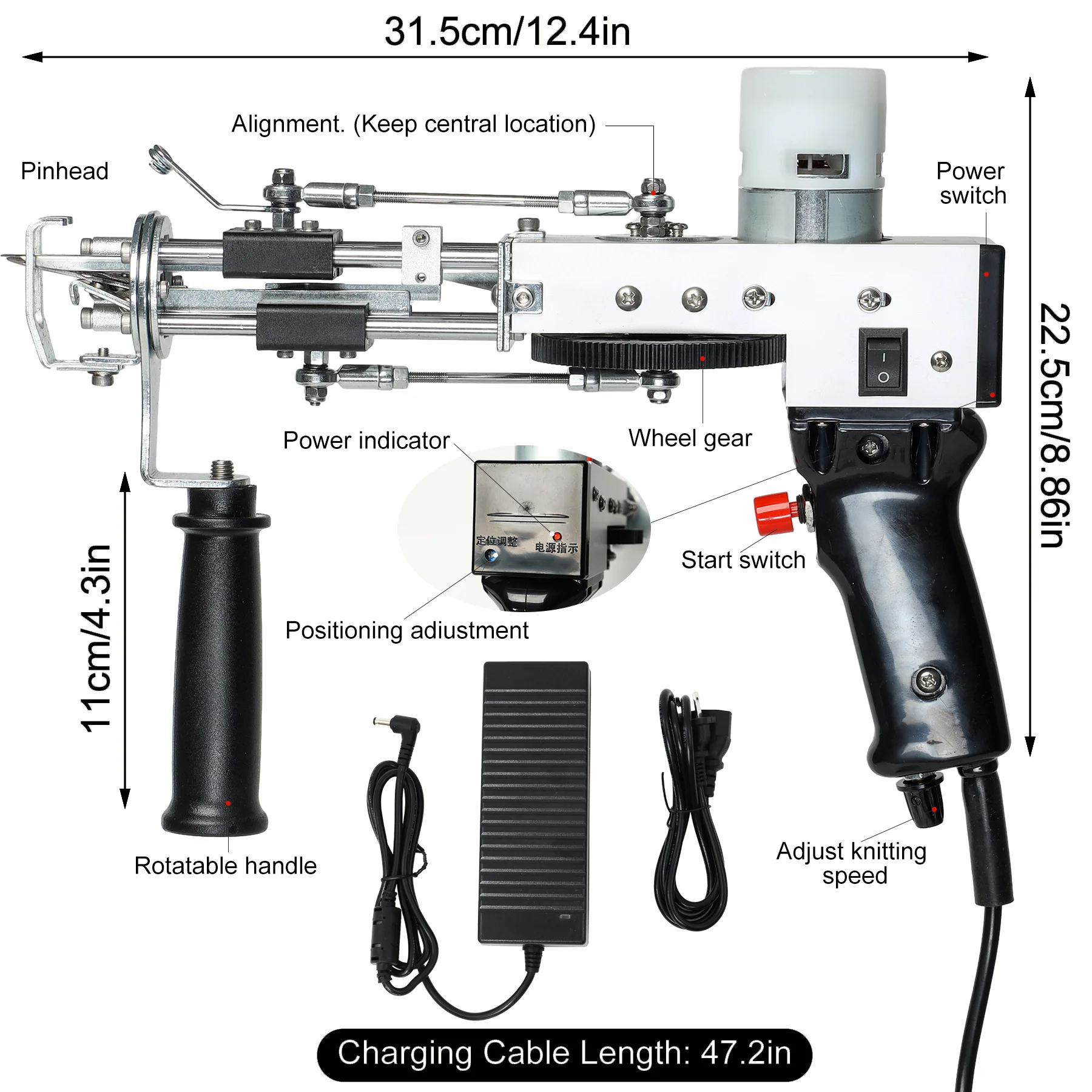 Czarny pistolet do tuftingu DIY Ręcznie robiony pistolet do dywanów Cięcie pluszowe Elektryczny pistolet do pluszowych dywanów 2 w 1