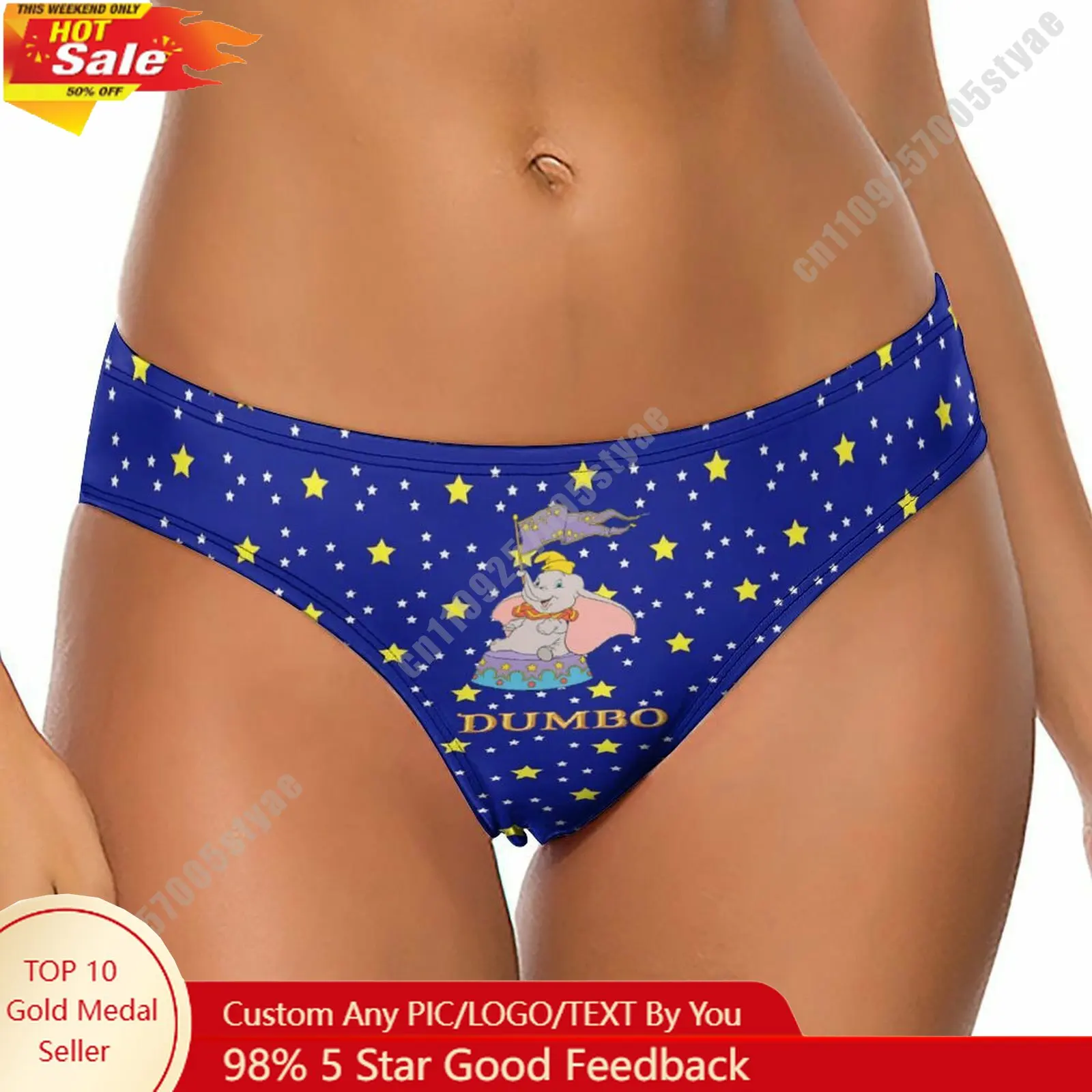 

Dumbo Underpants Disney Cartoon Women Pure Cotton Thong Underwear Custom Your Photo Logo Text Lightweight Breathable