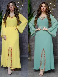 Eid Diamond Party Dress Women Muslim Abaya Chiffon Ramadan Dubai Morocco Abayas Kaftan Elegant Robe Vestidos Turkey Gown 2023