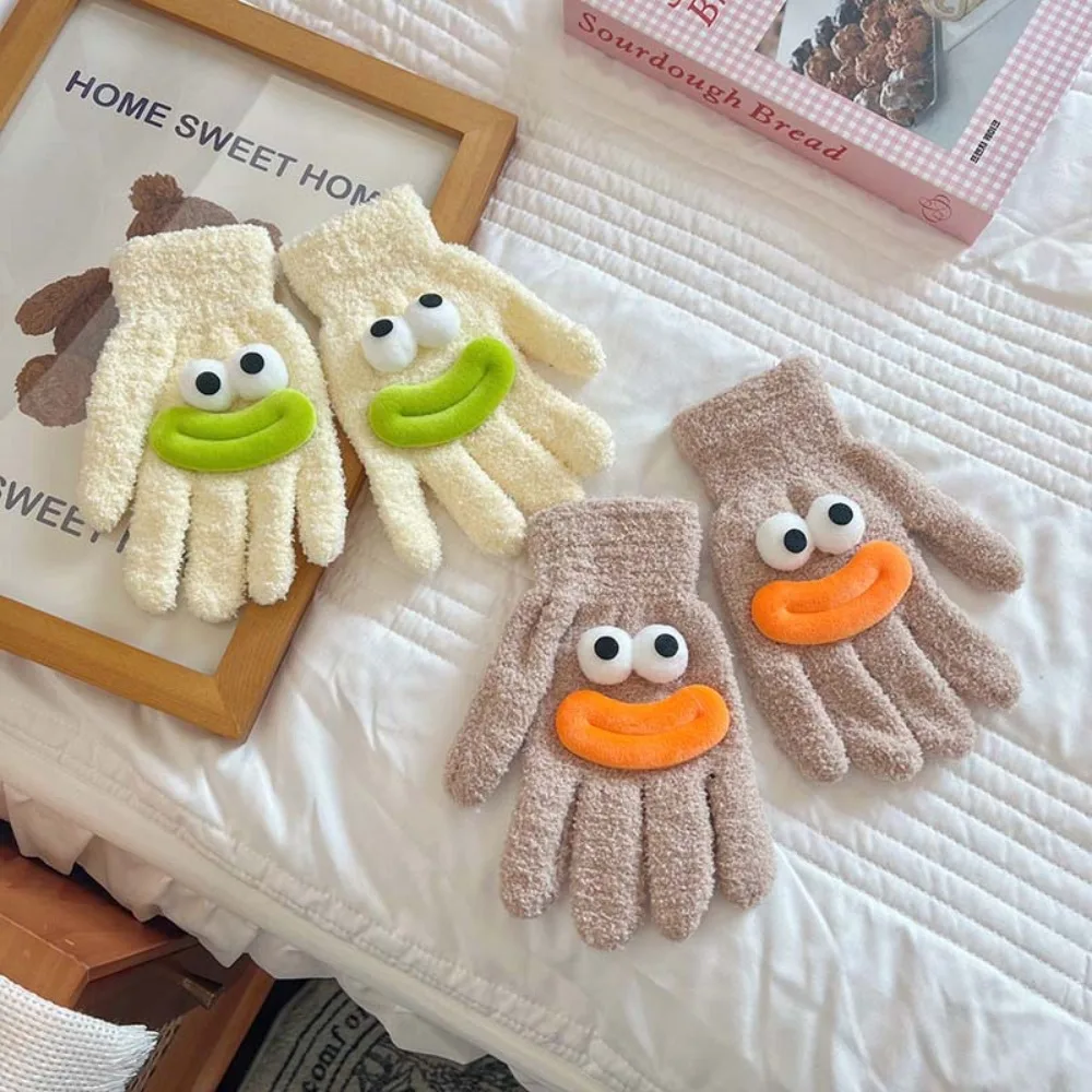 

Kawaii Cartoon Finger Gloves Cute Funny Big Mouth Gloves Thicken Cold-proof Five-finger Gloves Winter