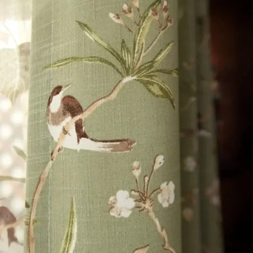 Rural Curtains for Living Room Dining Bedroom American Country Style Flower Bird Cotton and Linen Fabric Curtains Customization