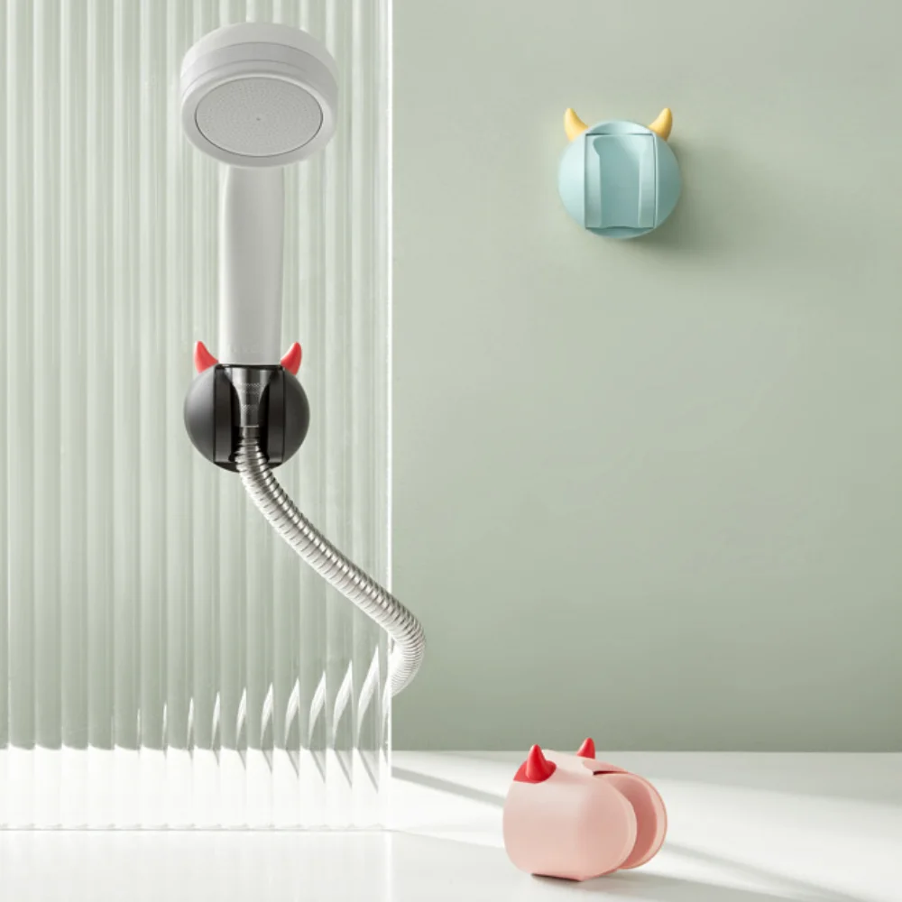 Cute Shower Head Rack Adjustable Stable Shower Base Bracket Wall Hanging with Adhesive Back Shower Head Holder Household