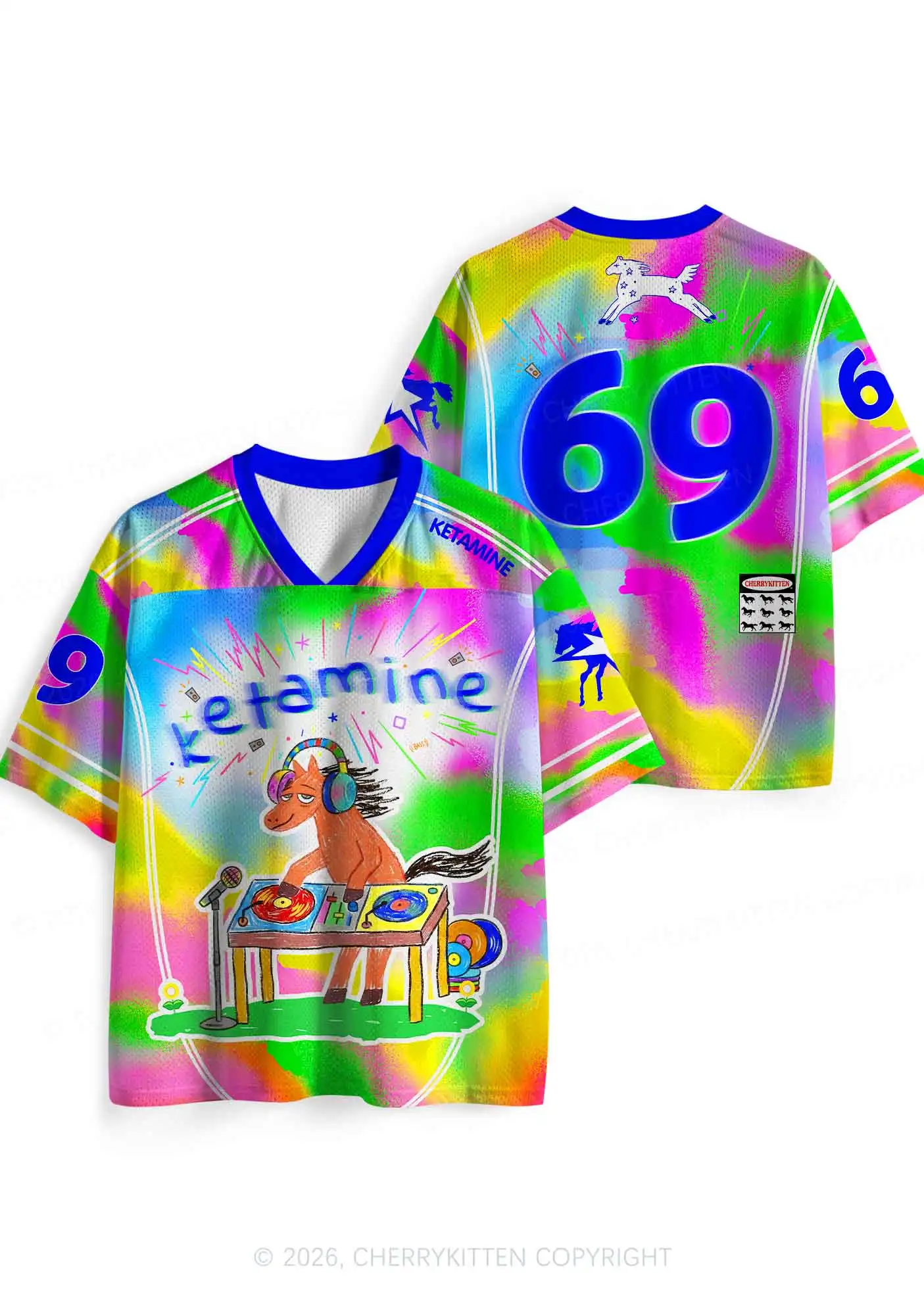 2026 New Y2K Dopamine Hand-painted Pony, Multiple 3D Printed Men's Rugby Shirts, Loose Sports and Casual Short Sleeves
